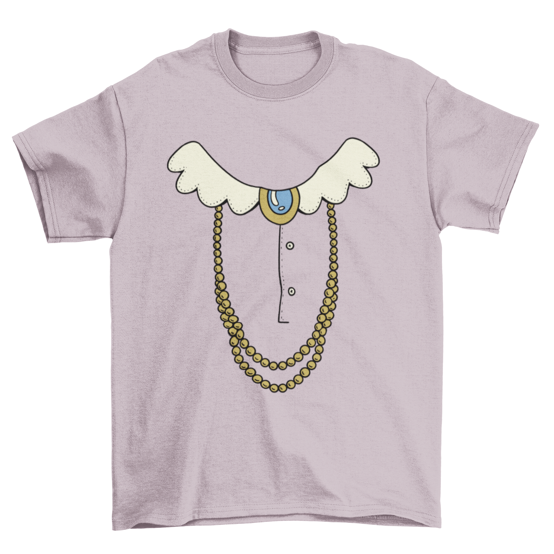 Elder lady costume t-shirt featuring a humorous design of a collar and jewelry, perfect for costume parties.