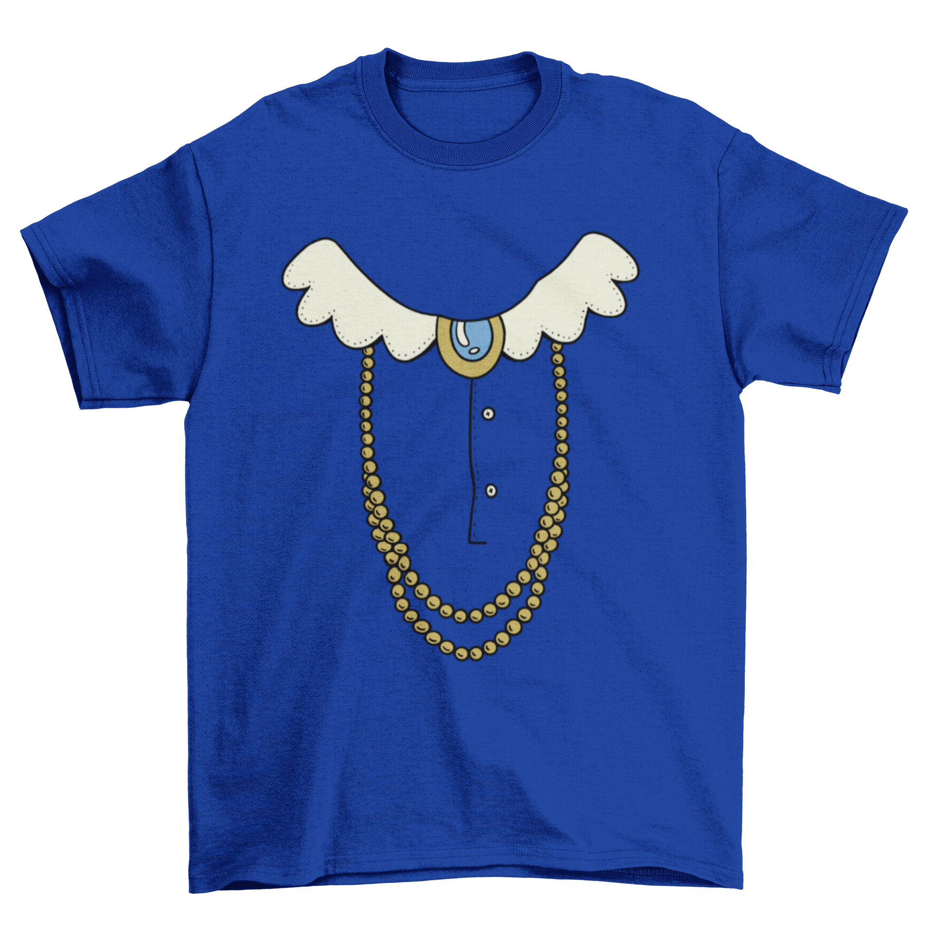 Elder lady costume t-shirt featuring a humorous design of a collar and jewelry, perfect for costume parties.