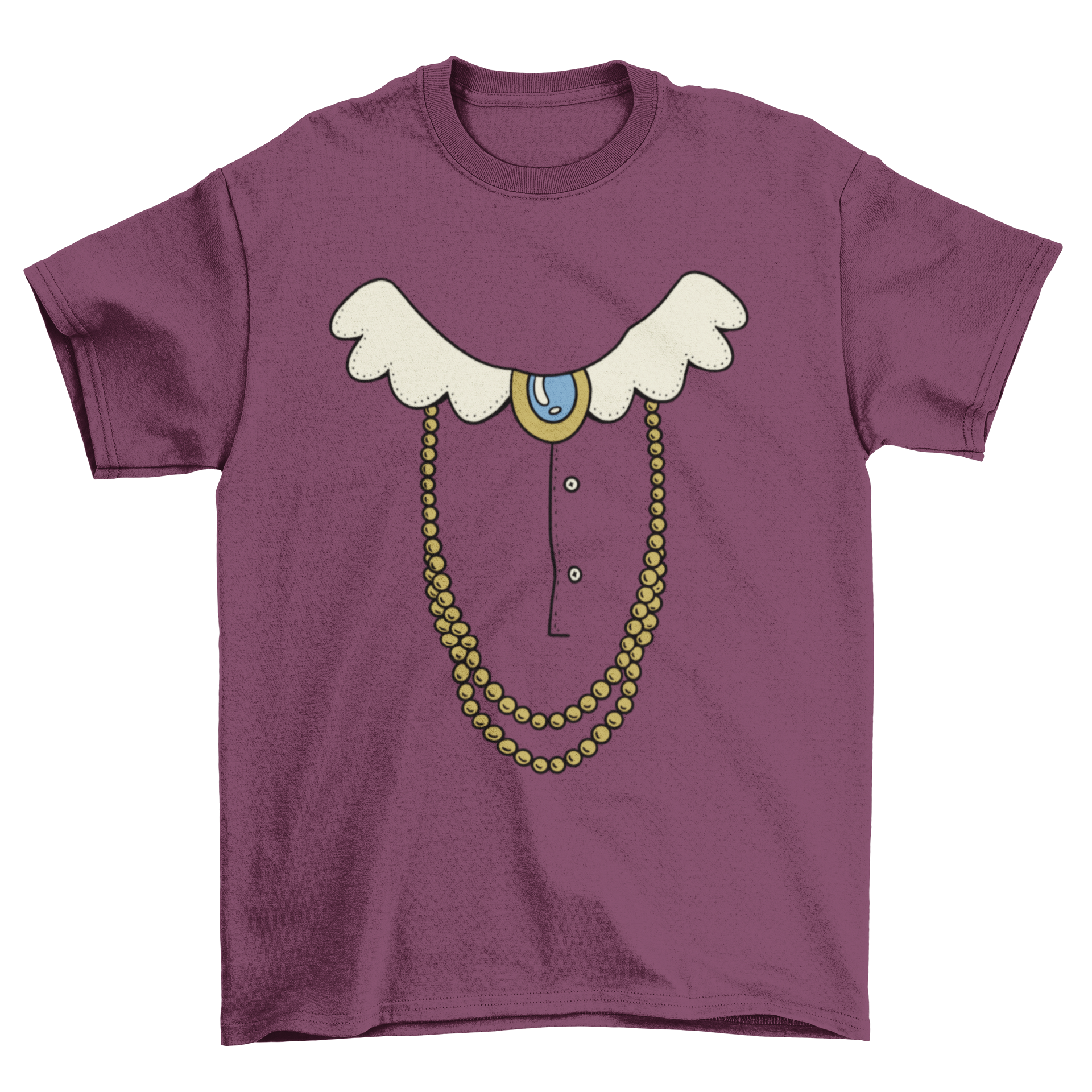 Elder lady costume t-shirt featuring a humorous design of a collar and jewelry, perfect for costume parties.