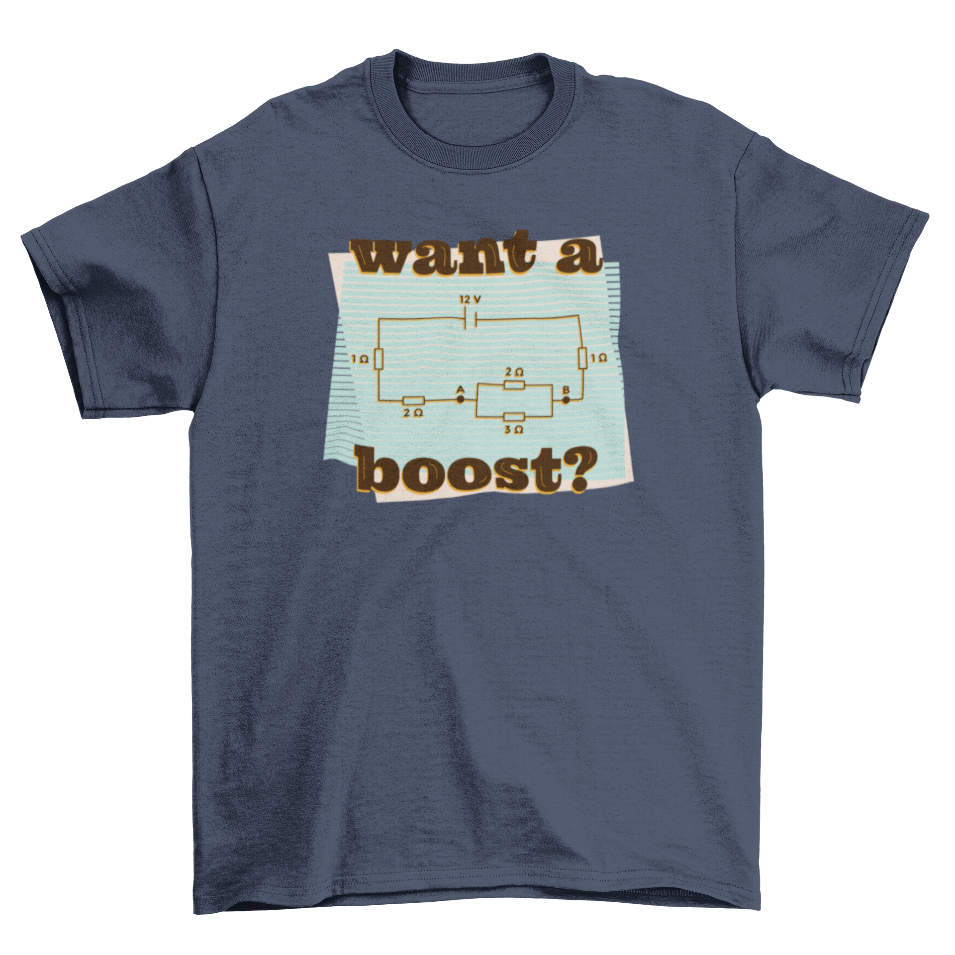 A stylish Electrical Circuit Engineer T-shirt featuring a circuit design and the text 'Want a boost?'