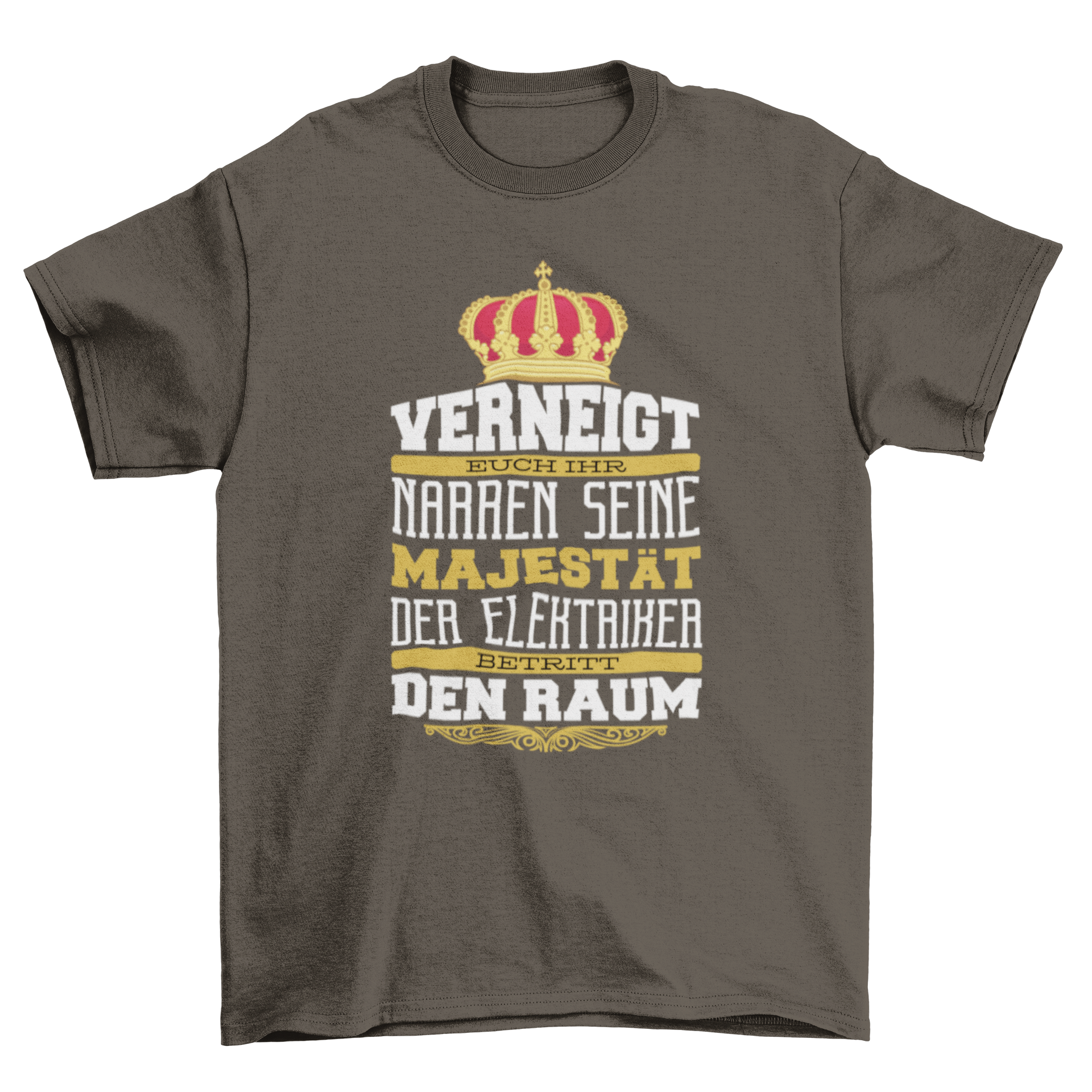 Electrician T-shirt featuring a humorous German quote about electricians, showcasing a stylish design.