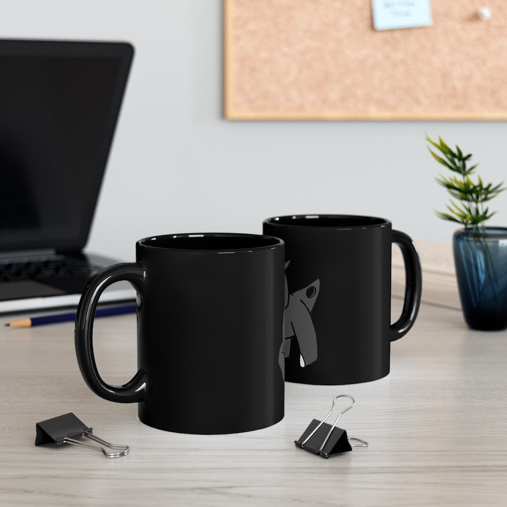 Electron 11oz black ceramic mug with a C-handle, perfect for coffee, tea, or hot chocolate, showcasing customizable design options.