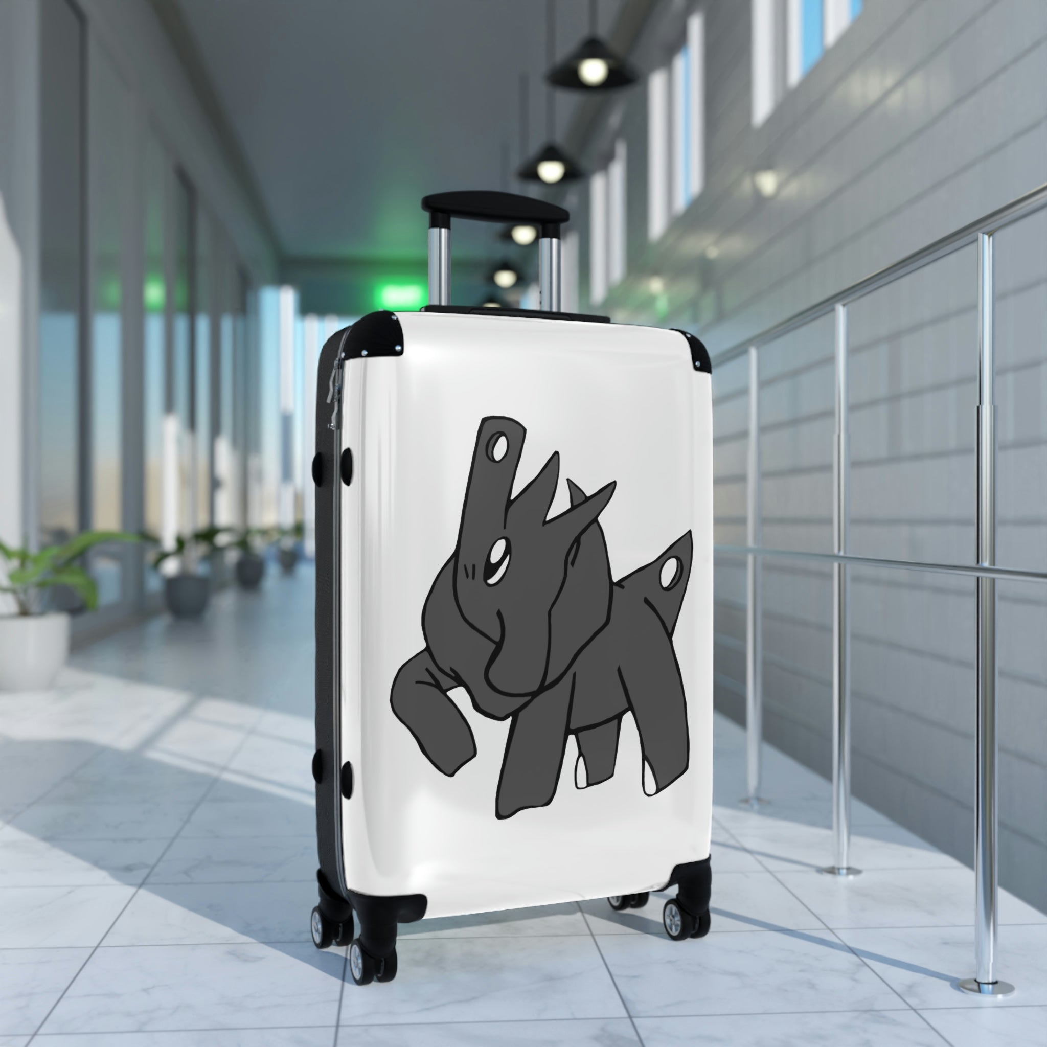 Electron Cabin Suitcase featuring a personalized design, lightweight polycarbonate front, and ABS back, with adjustable handle and 360° swivel wheels.