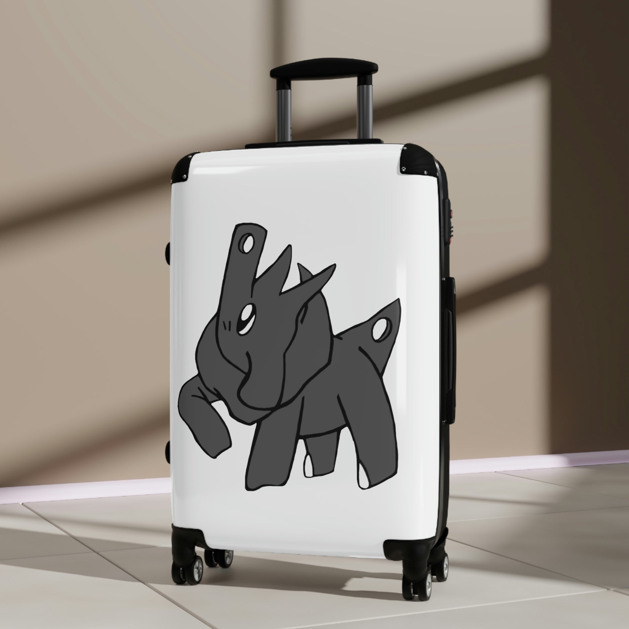 Electron Cabin Suitcase featuring a personalized design, lightweight polycarbonate front, and ABS back, with adjustable handle and 360° swivel wheels.