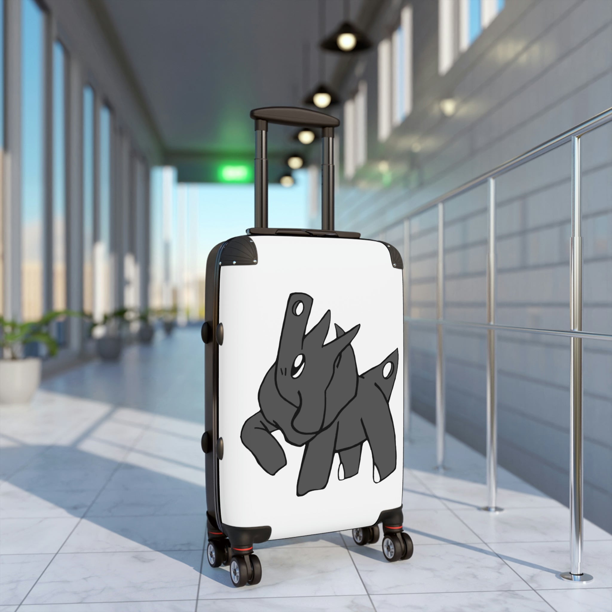 Electron Cabin Suitcase featuring a personalized design, lightweight polycarbonate front, and ABS back, with adjustable handle and 360° swivel wheels.