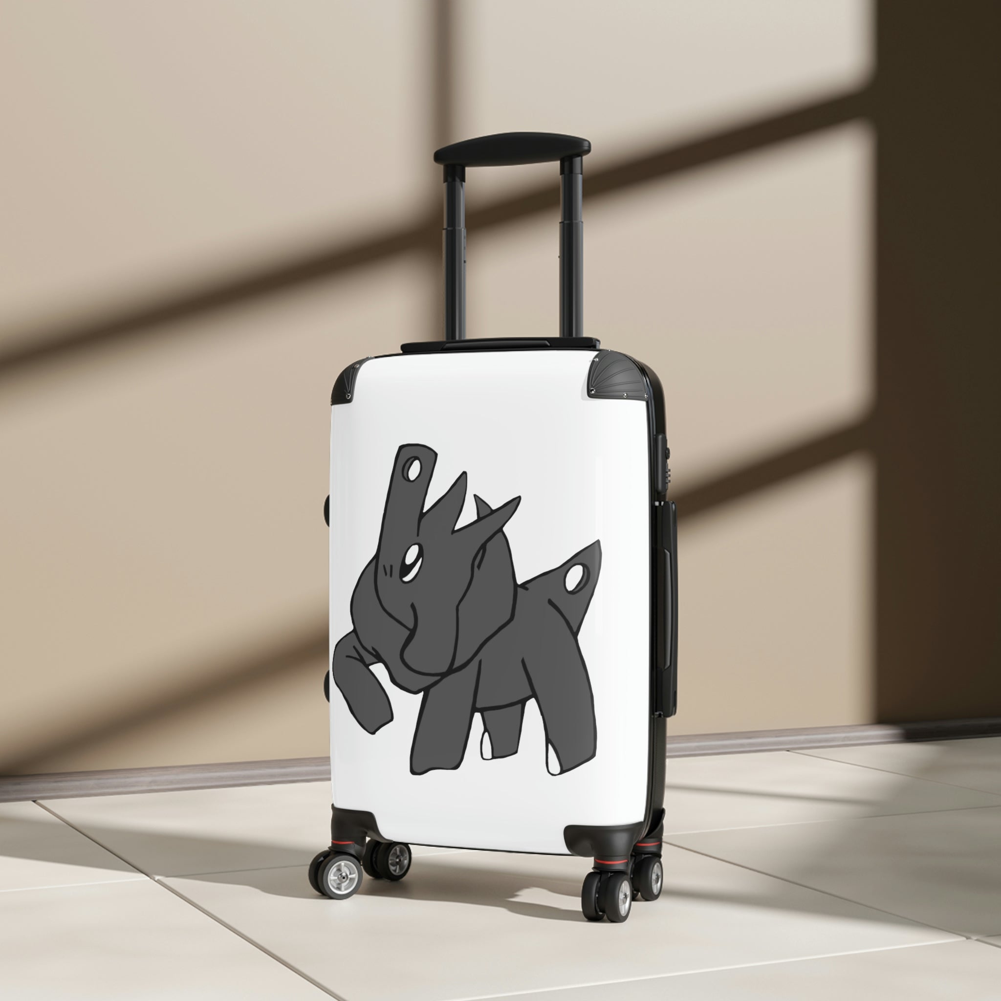 Electron Cabin Suitcase featuring a personalized design, lightweight polycarbonate front, and ABS back, with adjustable handle and 360° swivel wheels.