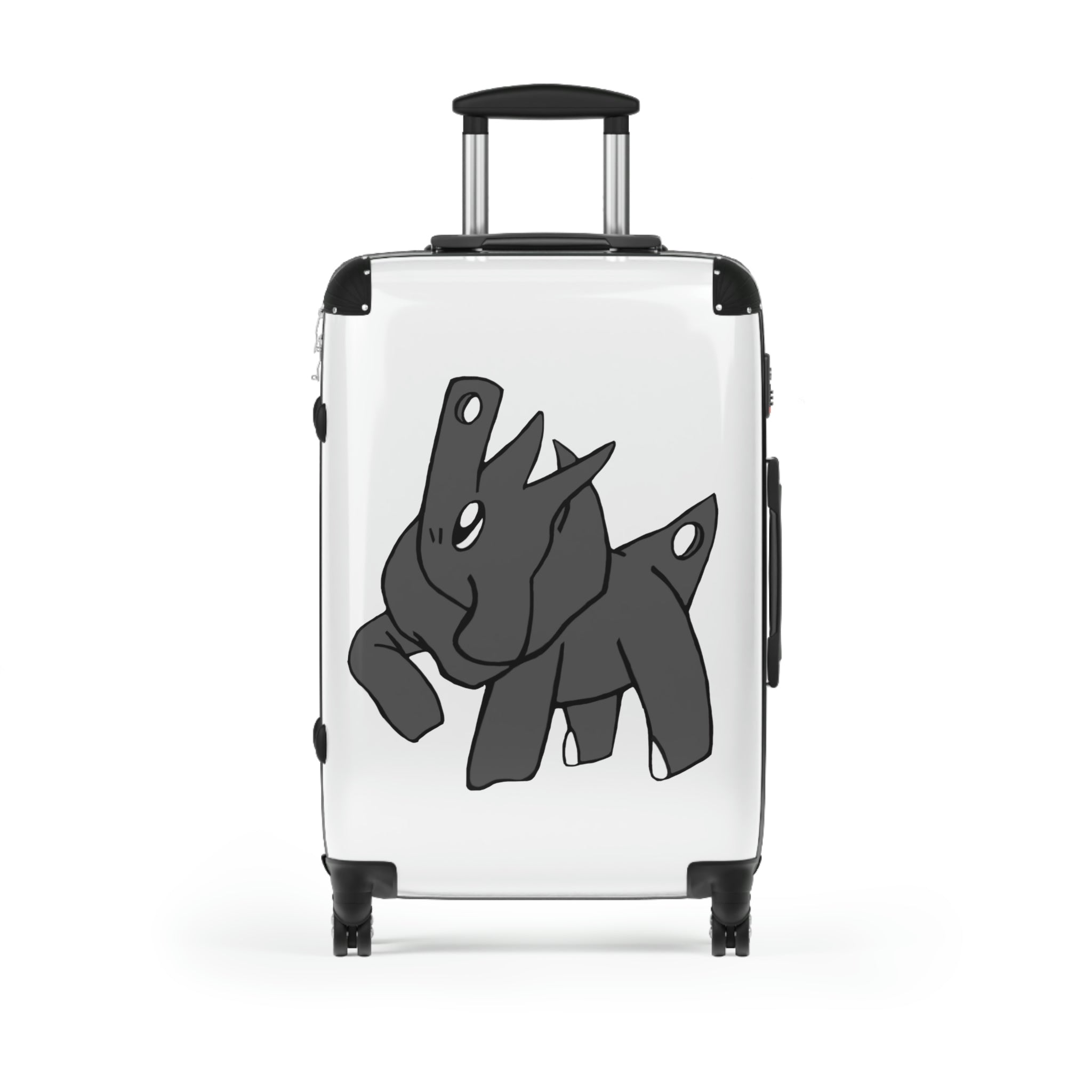 Electron Cabin Suitcase featuring a personalized design, lightweight polycarbonate front, and ABS back, with adjustable handle and 360° swivel wheels.