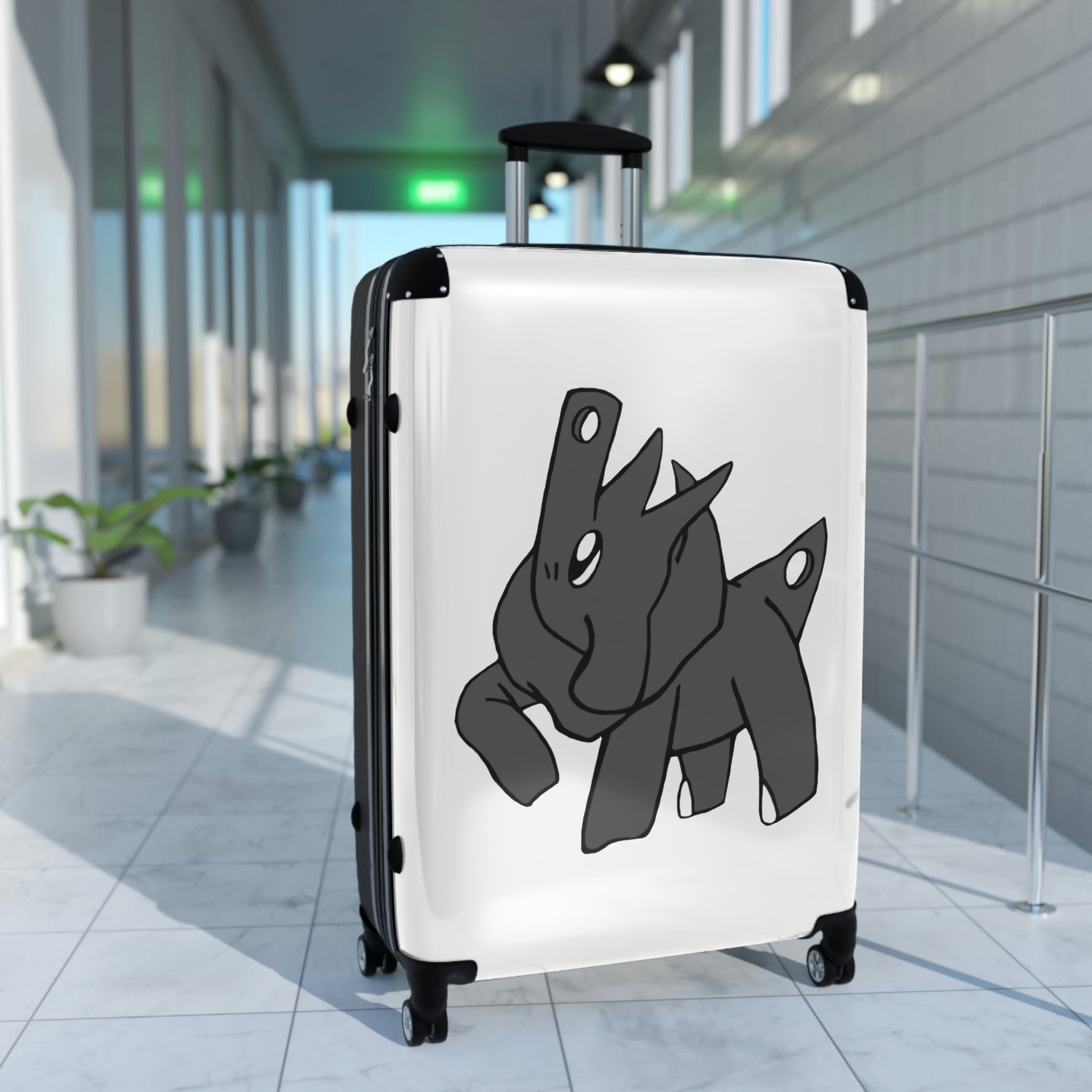 Electron Cabin Suitcase featuring a personalized design, lightweight polycarbonate front, and ABS back, with adjustable handle and 360° swivel wheels.