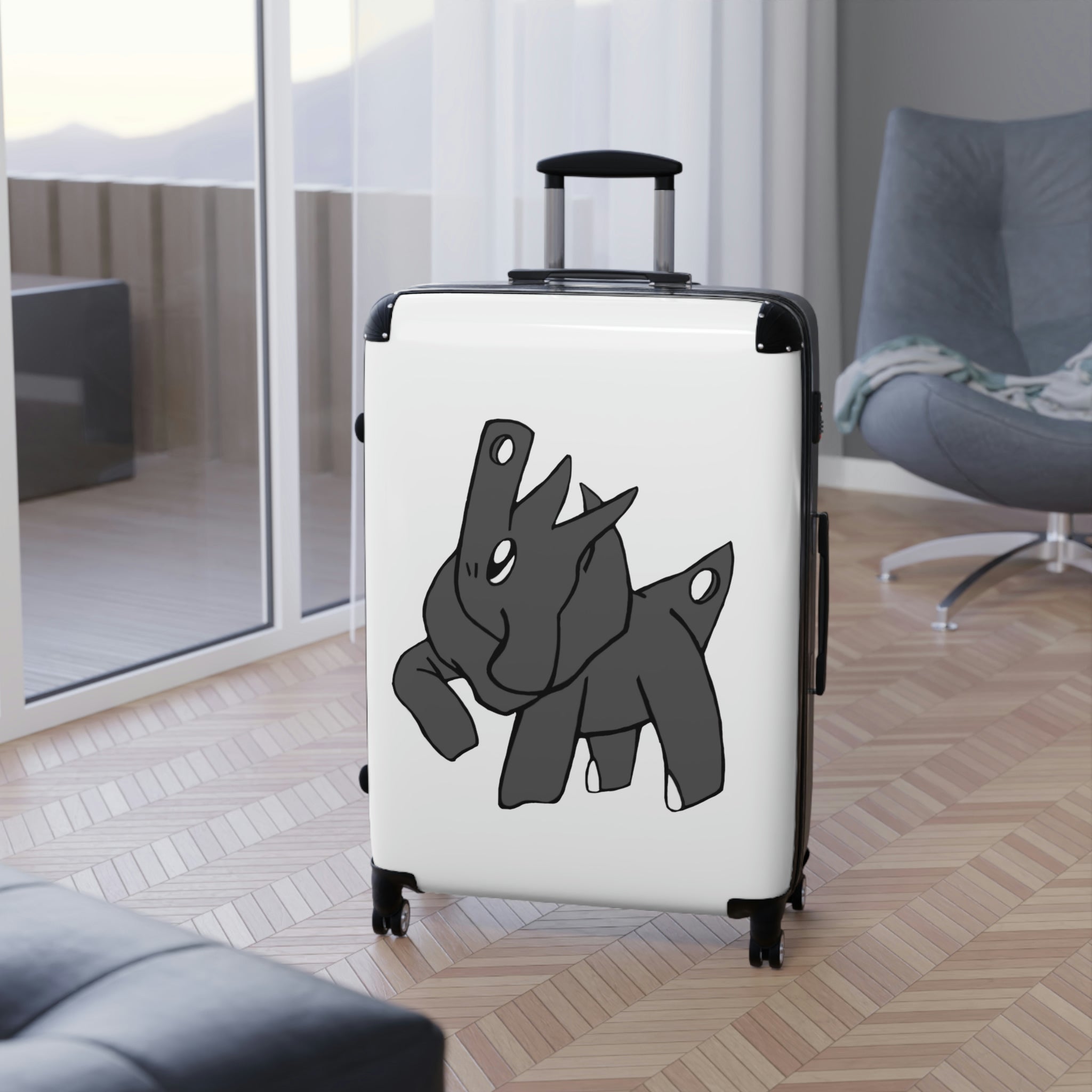 Electron Cabin Suitcase featuring a personalized design, lightweight polycarbonate front, and ABS back, with adjustable handle and 360° swivel wheels.