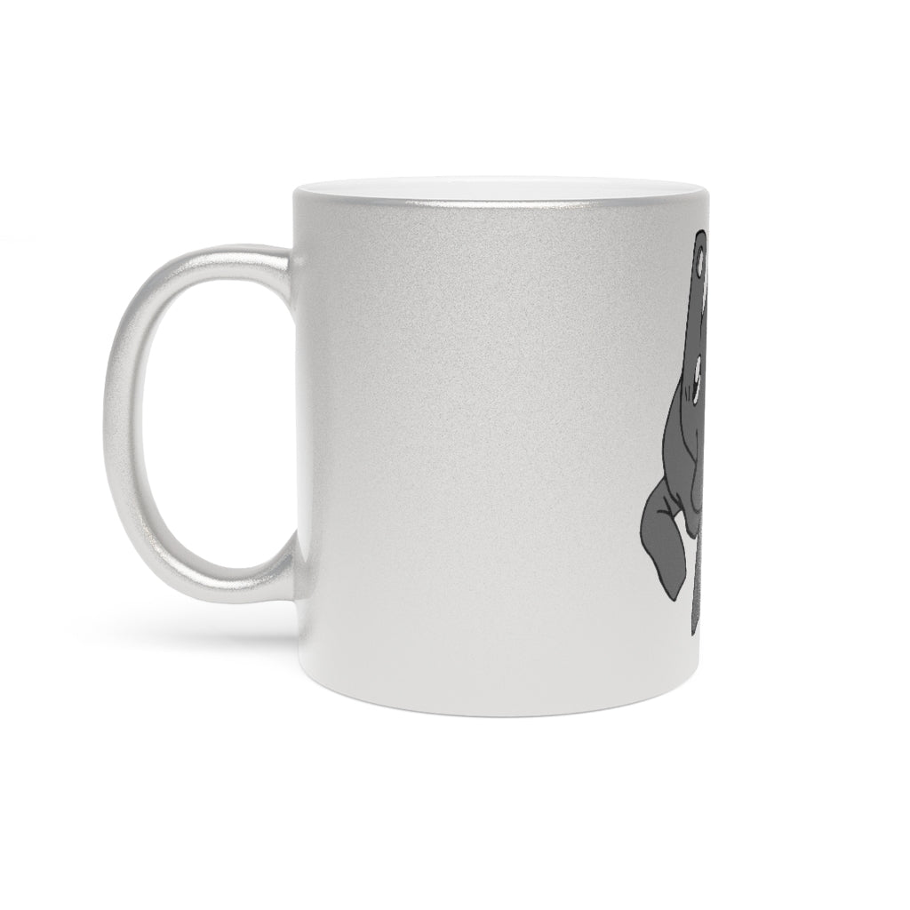 Electron Metallic Mug in Gold and Silver finishes, showcasing personalized designs and a comfortable C-handle.