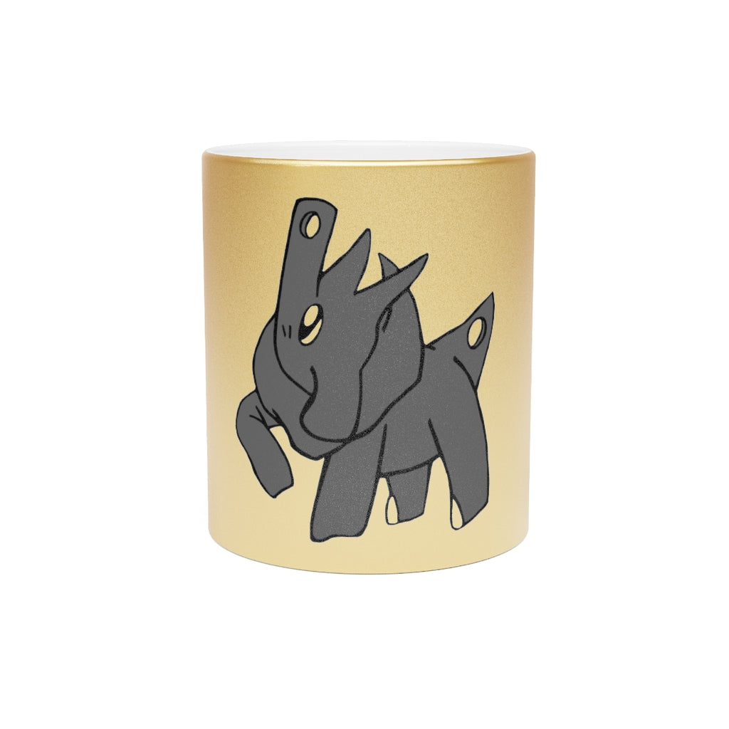 Electron Metallic Mug in Gold and Silver finishes, showcasing personalized designs and a comfortable C-handle.