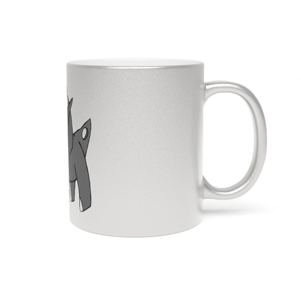 Electron Metallic Mug in Gold and Silver finishes, showcasing personalized designs and a comfortable C-handle.