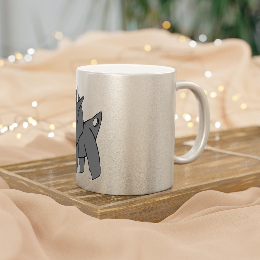 Electron Metallic Mug in Gold and Silver finishes, showcasing personalized designs and a comfortable C-handle.