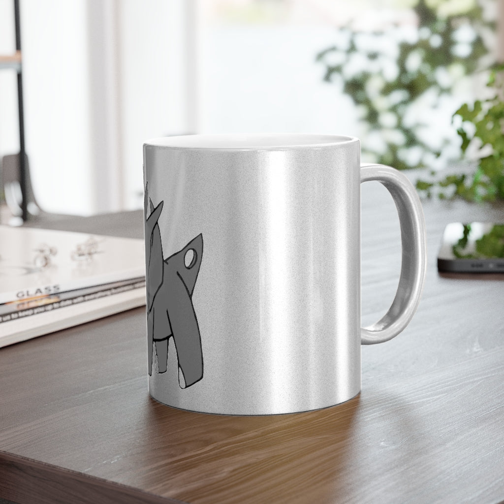 Electron Metallic Mug in Gold and Silver finishes, showcasing personalized designs and a comfortable C-handle.