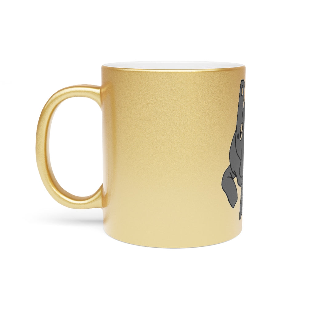 Electron Metallic Mug in Gold and Silver finishes, showcasing personalized designs and a comfortable C-handle.