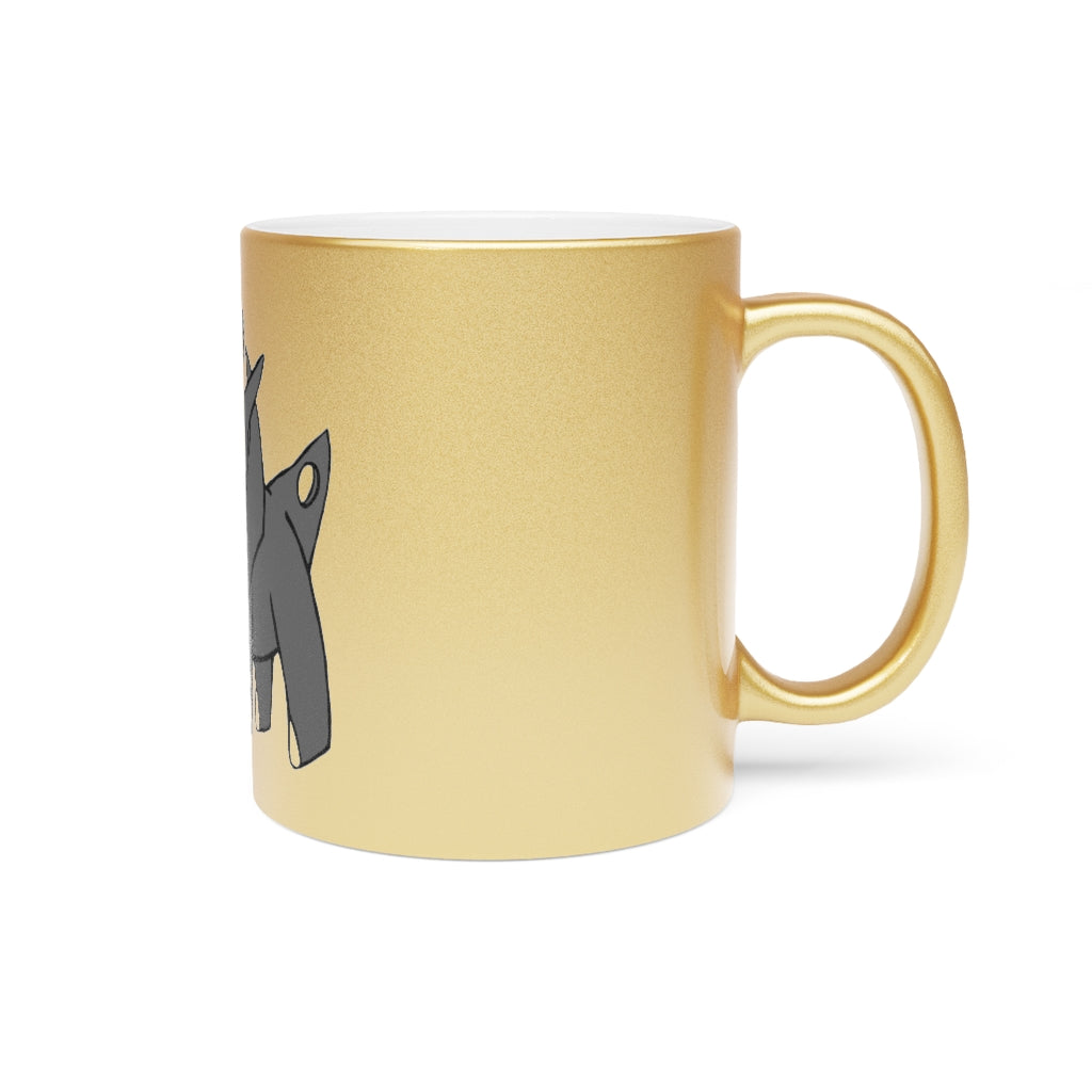 Electron Metallic Mug in Gold and Silver finishes, showcasing personalized designs and a comfortable C-handle.