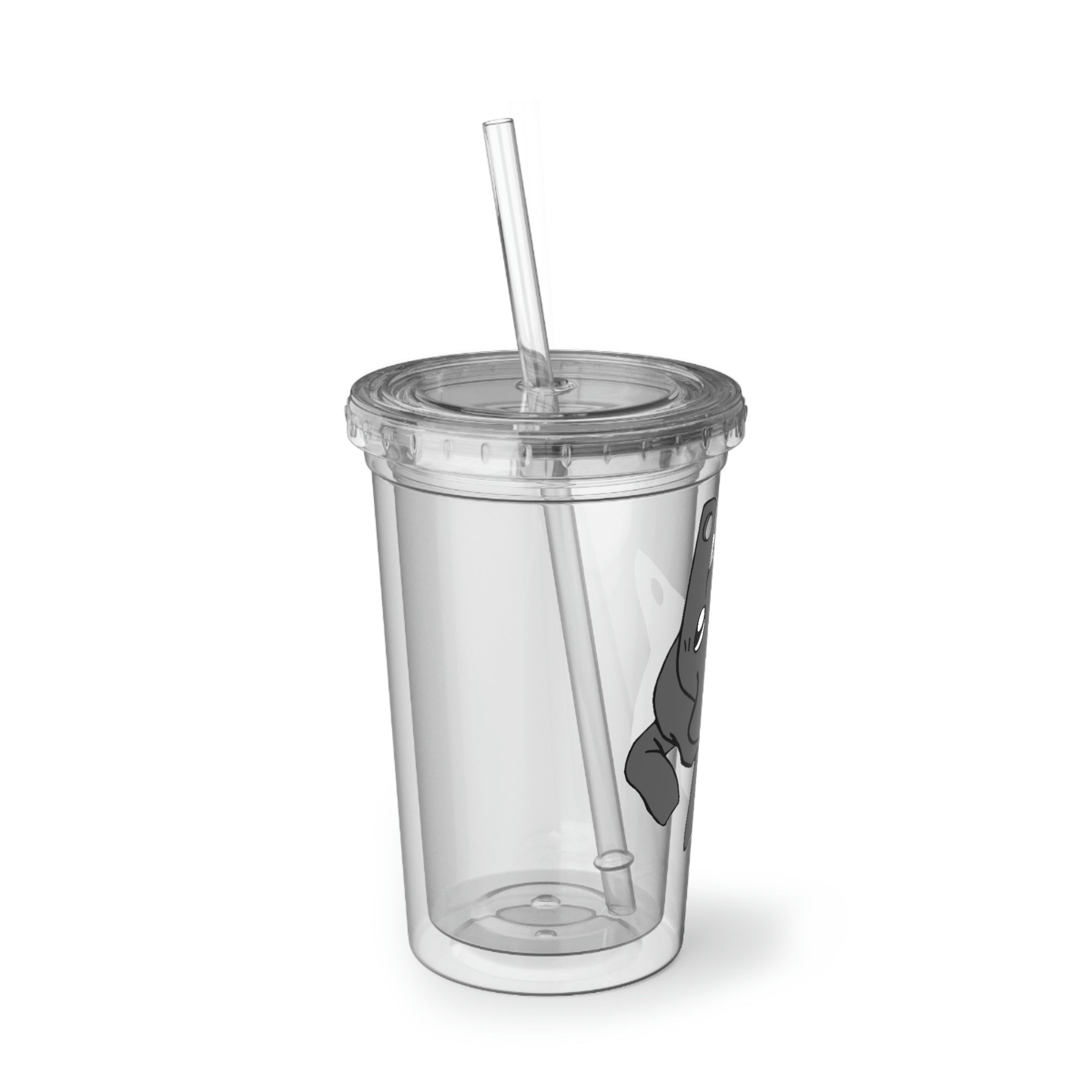 Electron Suave Acrylic Cup with double-wall insulation, featuring vibrant customizable artwork and a plastic lid with a straw.