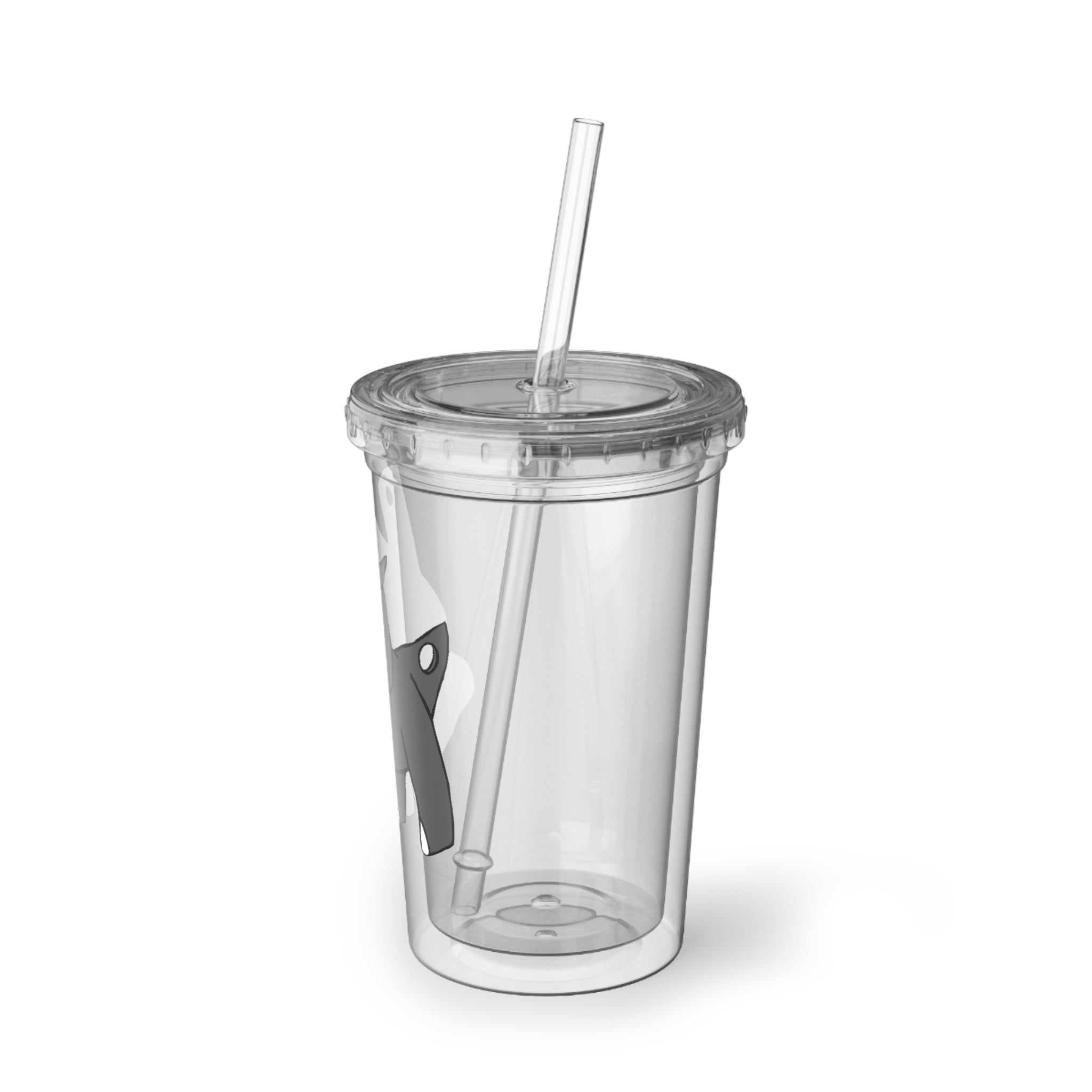 Electron Suave Acrylic Cup with double-wall insulation, featuring vibrant customizable artwork and a plastic lid with a straw.