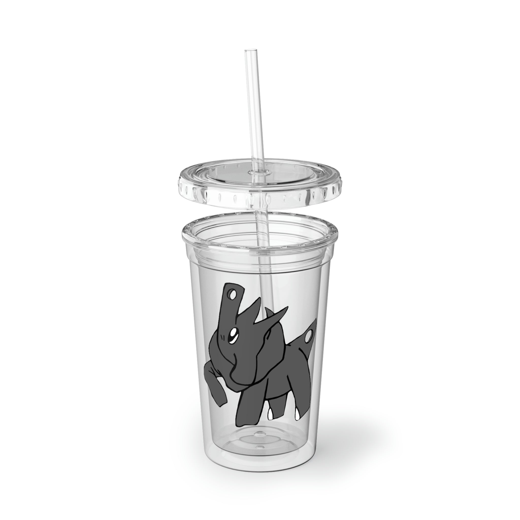 Electron Suave Acrylic Cup with double-wall insulation, featuring vibrant customizable artwork and a plastic lid with a straw.