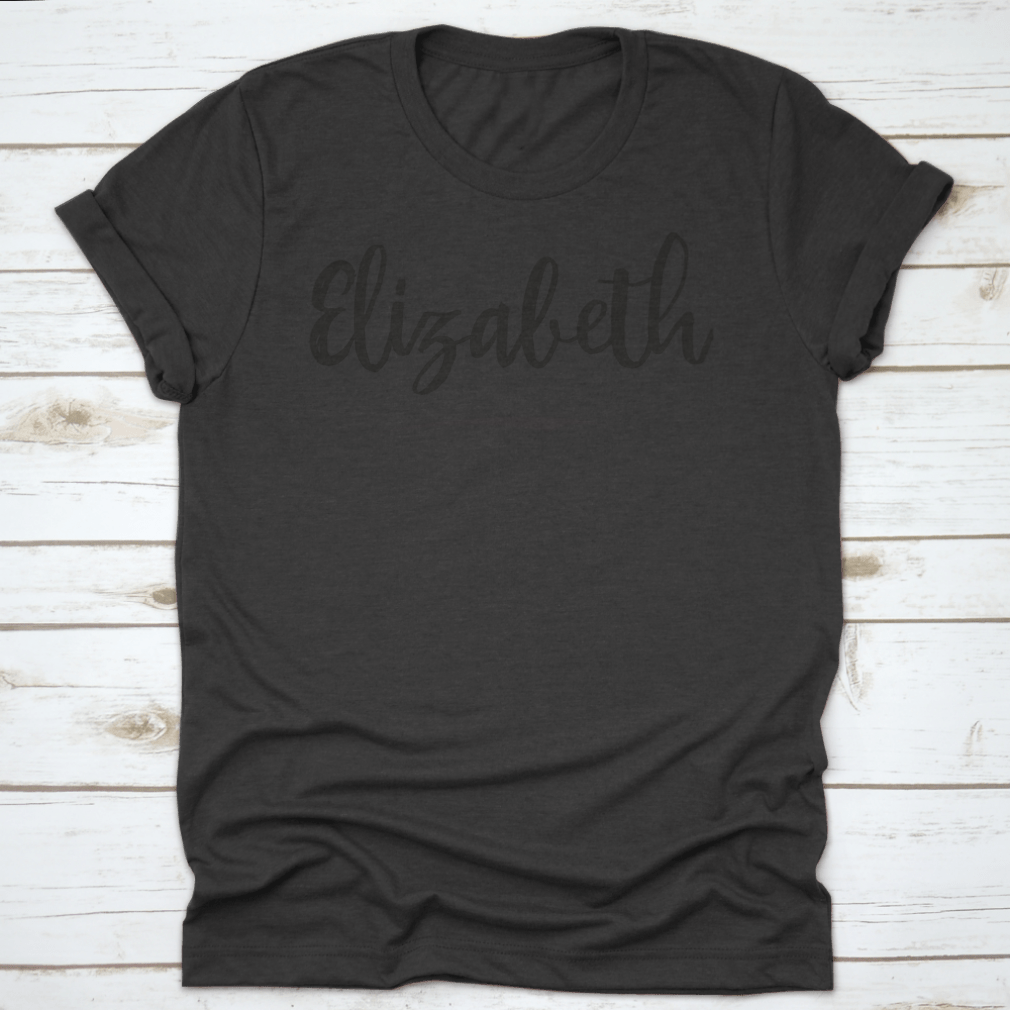 A stylish Elizabeth Baby Girl Name Shirt featuring text lettering design, made from soft cotton fabric, perfect for infants.