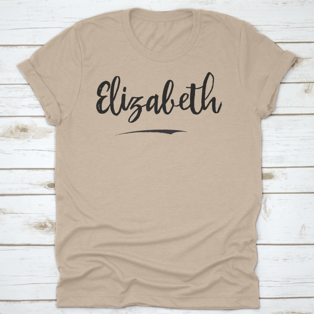 A stylish Elizabeth Baby Girl Name Shirt featuring text lettering design, made from soft cotton fabric, perfect for infants.