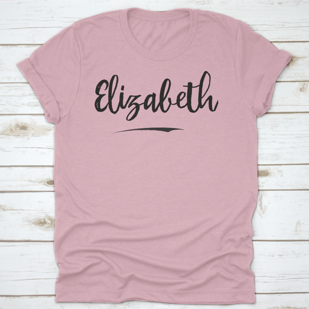 A stylish Elizabeth Baby Girl Name Shirt featuring text lettering design, made from soft cotton fabric, perfect for infants.