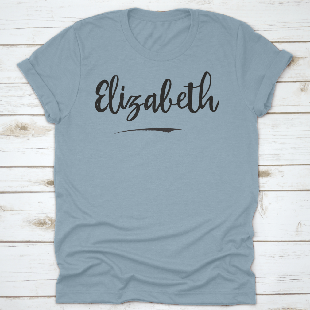 A stylish Elizabeth Baby Girl Name Shirt featuring text lettering design, made from soft cotton fabric, perfect for infants.