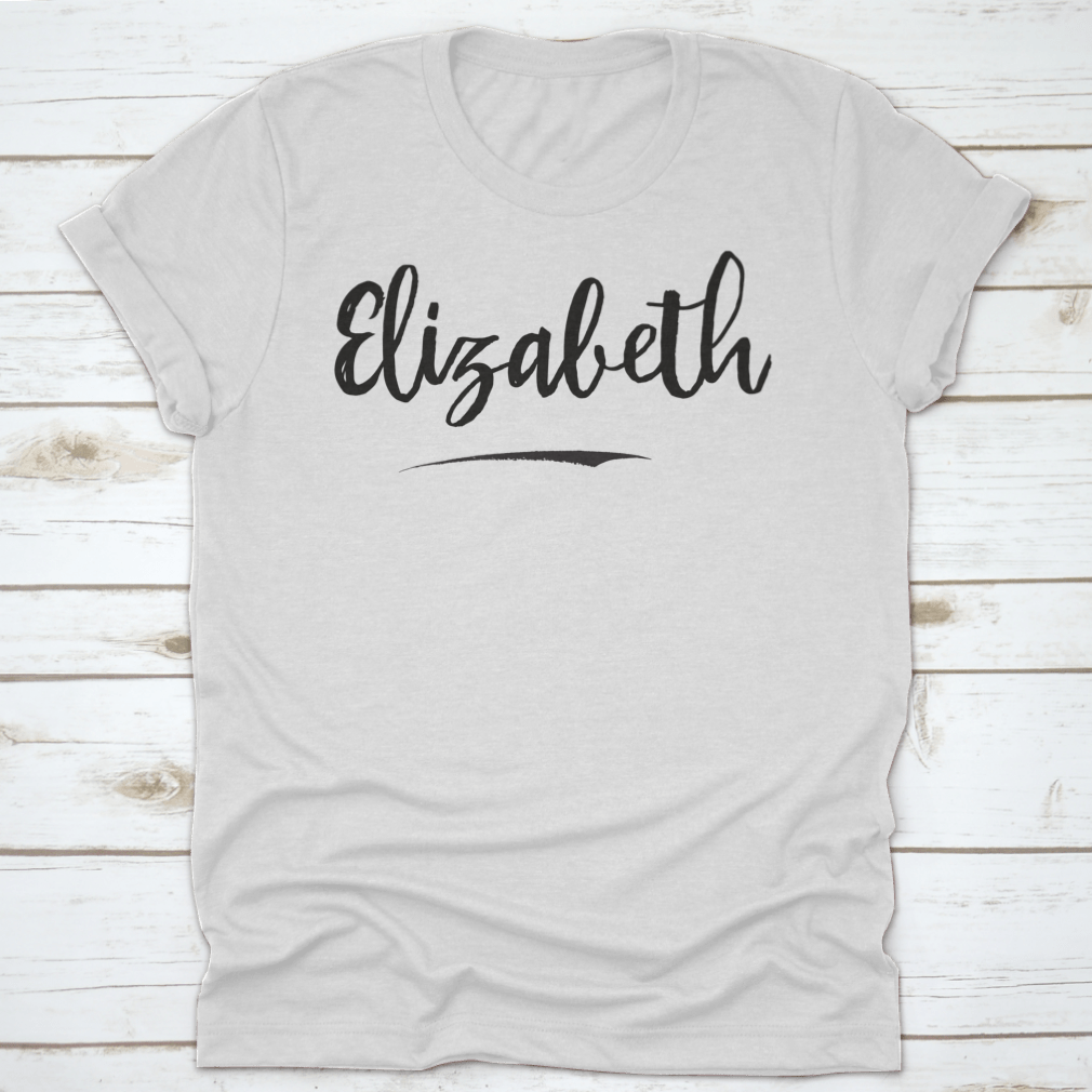 A stylish Elizabeth Baby Girl Name Shirt featuring text lettering design, made from soft cotton fabric, perfect for infants.