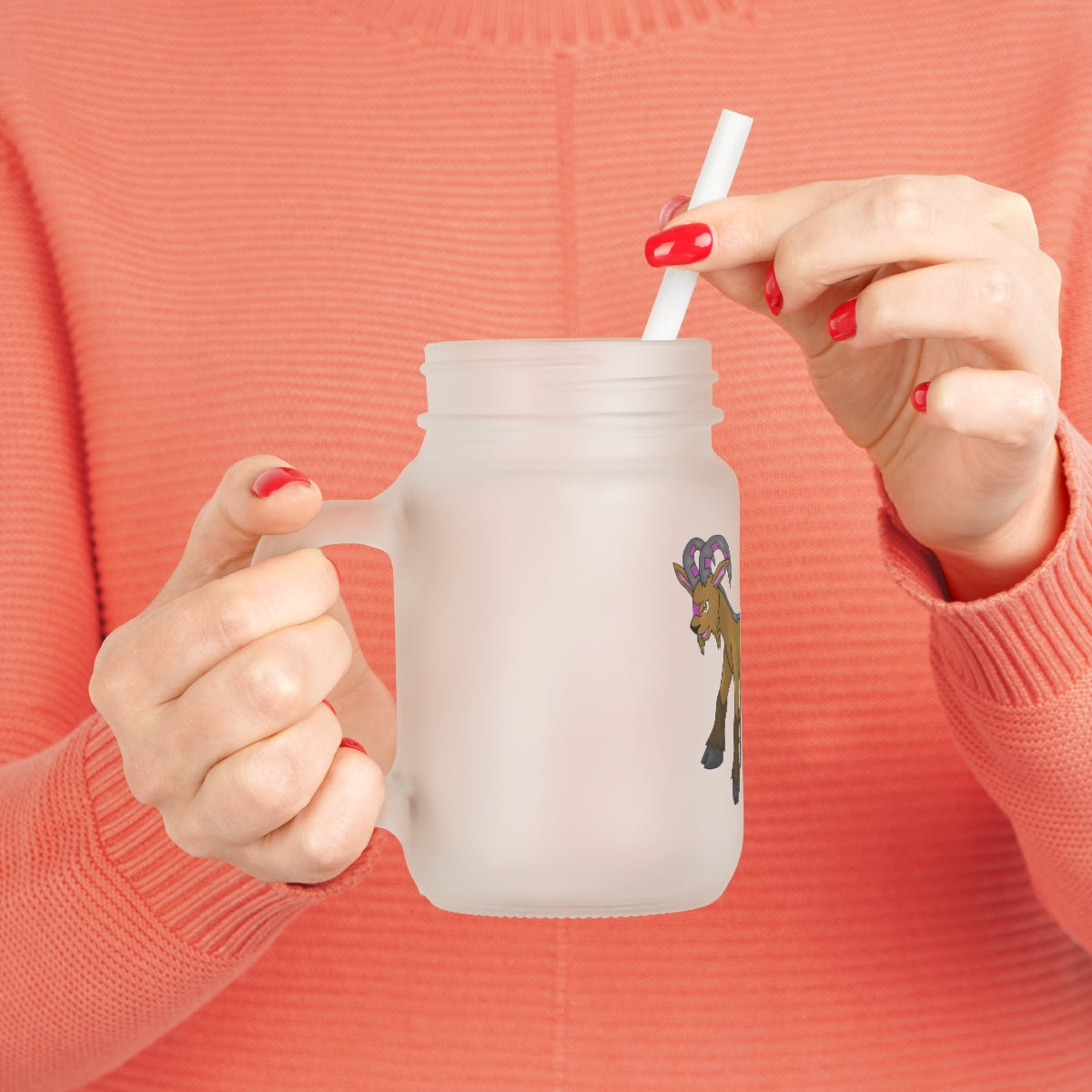 Elkwok Mason Jar with straw and lid, showcasing a frosted glass design perfect for personalized printing.