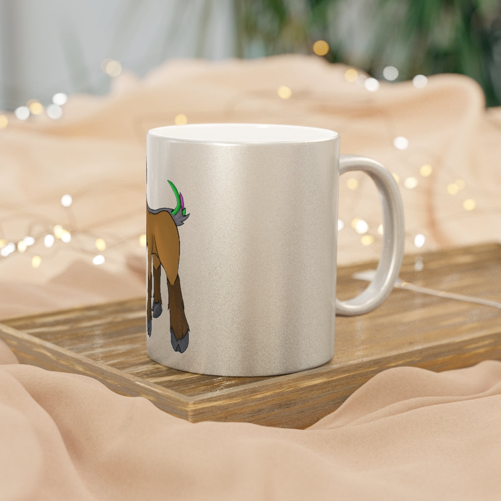 Elkwok Metallic Mug in Silver and Gold with customizable design options, showcasing a C-handle and ceramic material.