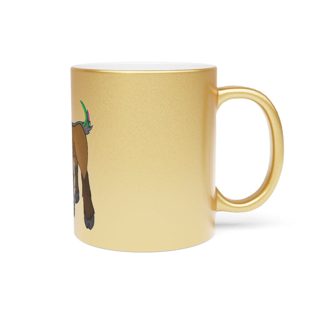 Elkwok Metallic Mug in Silver and Gold with customizable design options, showcasing a C-handle and ceramic material.