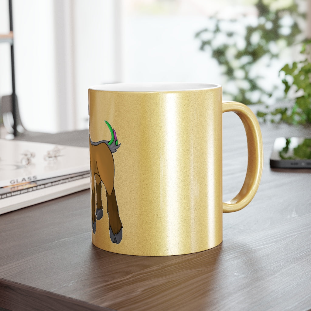 Elkwok Metallic Mug in Silver and Gold with customizable design options, showcasing a C-handle and ceramic material.