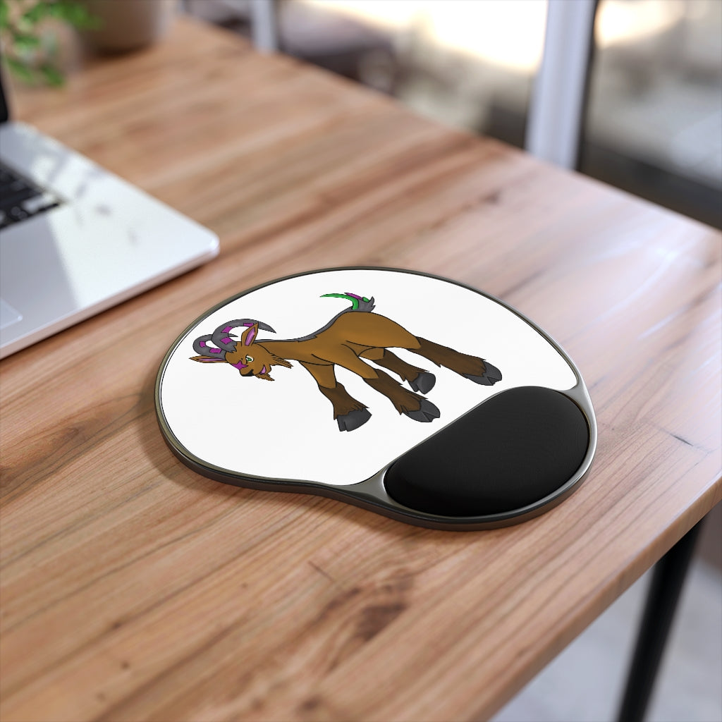 Elkwok Mouse Pad with ergonomic Memory Foam wrist rest and custom-printed neoprene insert, featuring a foot-shaped black plastic base.