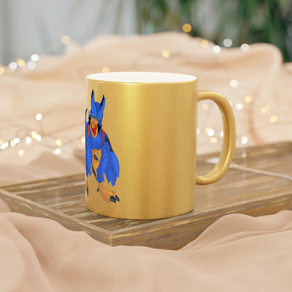 Empeor Metallic Mug in Silver and Gold with customizable designs, showcasing a shiny ceramic finish and comfortable C-handle.