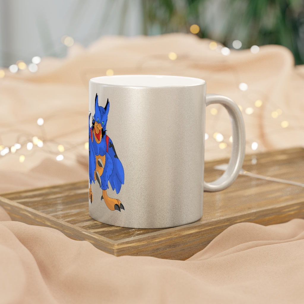 Empeor Metallic Mug in Silver and Gold with customizable designs, showcasing a shiny ceramic finish and comfortable C-handle.