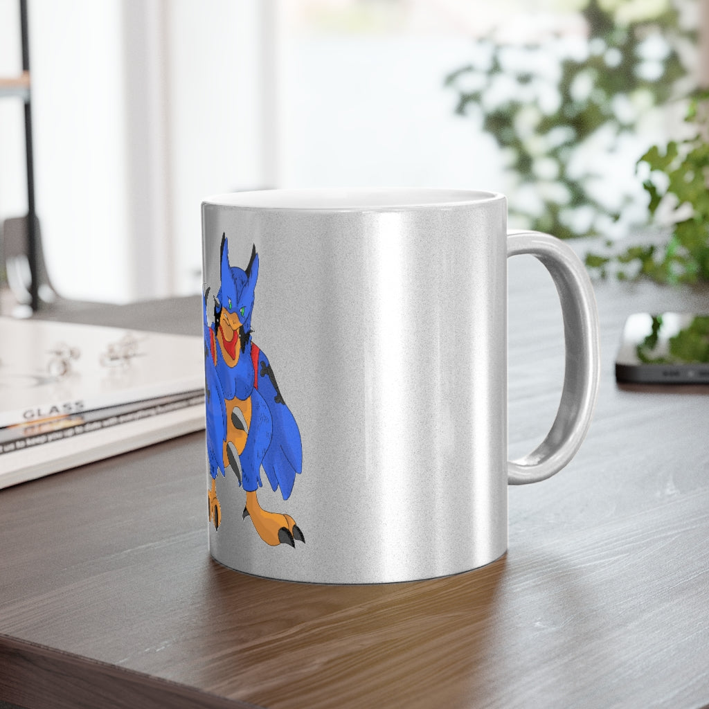 Empeor Metallic Mug in Silver and Gold with customizable designs, showcasing a shiny ceramic finish and comfortable C-handle.