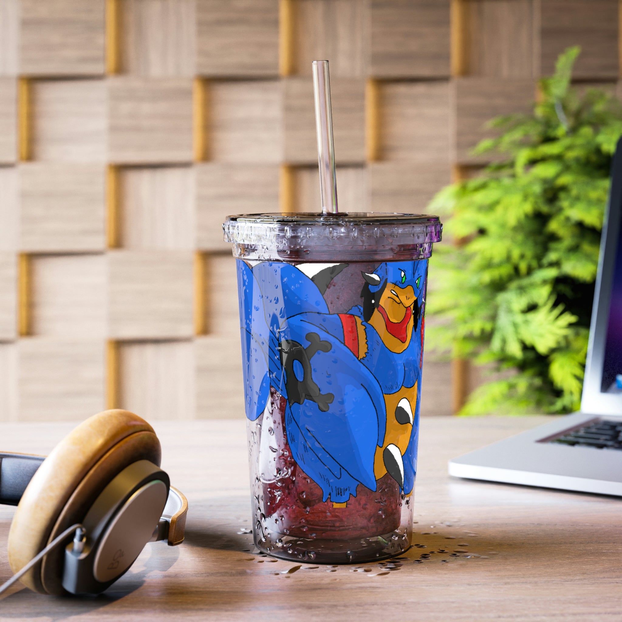 Empeor Suave Acrylic Cup in stainless steel with a black plastic straw, showcasing a customizable design.