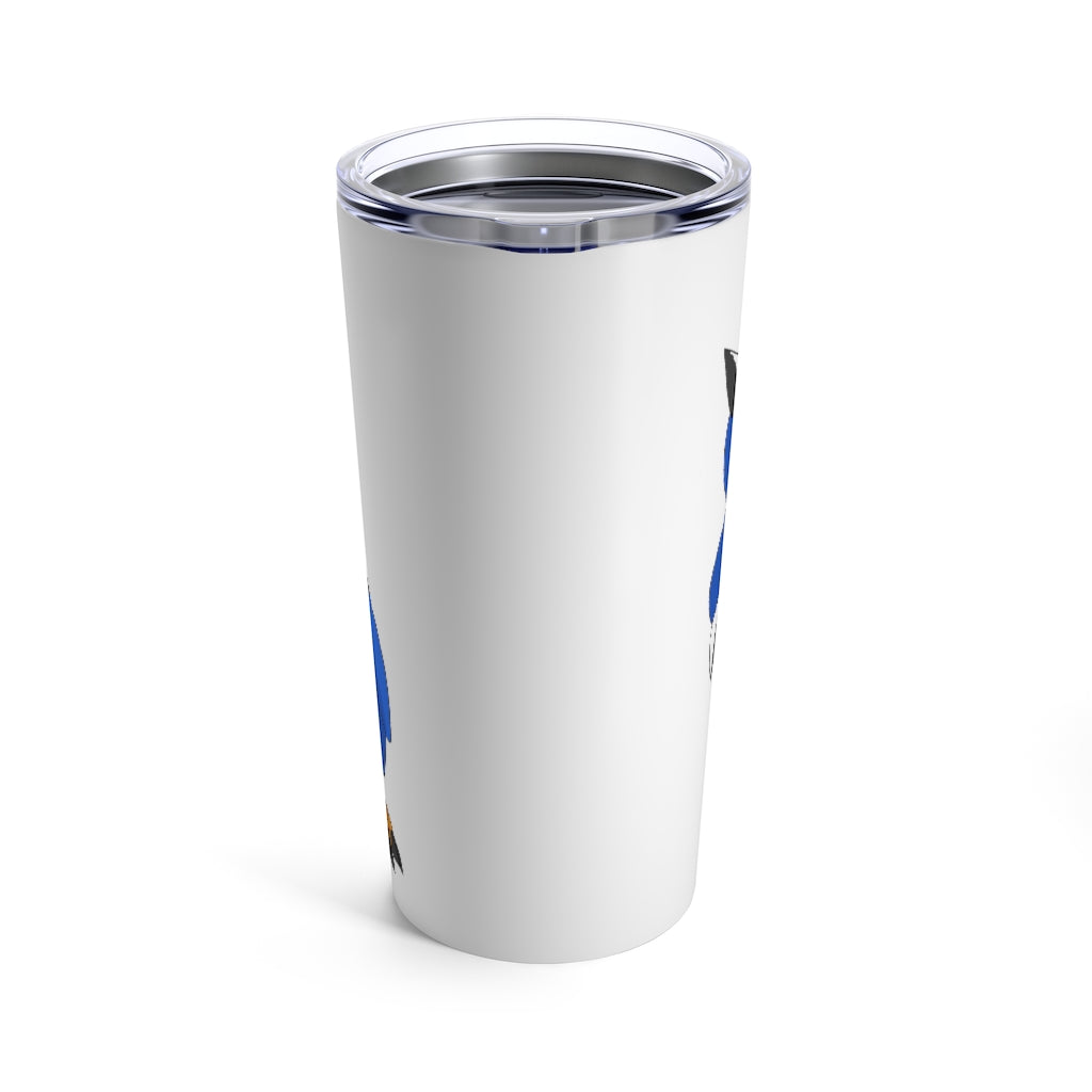 Empeor Tumbler 20oz in stainless steel with a see-thru plastic lid, showcasing its sleek design and rounded corners.