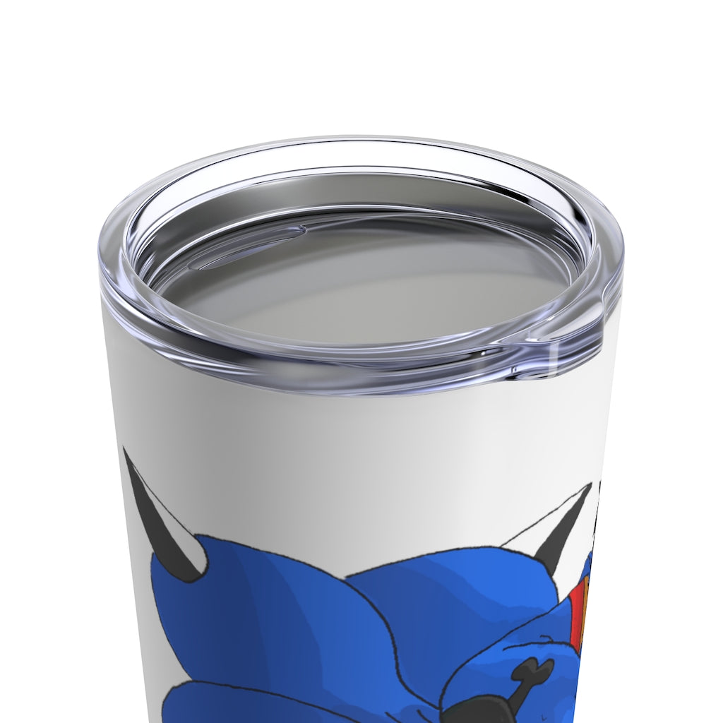 Empeor Tumbler 20oz in stainless steel with a see-thru plastic lid, showcasing its sleek design and rounded corners.