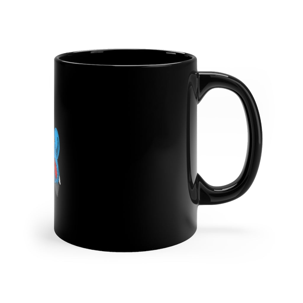 Empress Black mug 11oz, featuring a sleek black ceramic design with rounded corners and a comfortable C-handle.