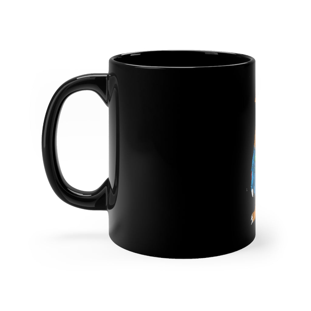 Empress Black mug 11oz, featuring a sleek black ceramic design with rounded corners and a comfortable C-handle.