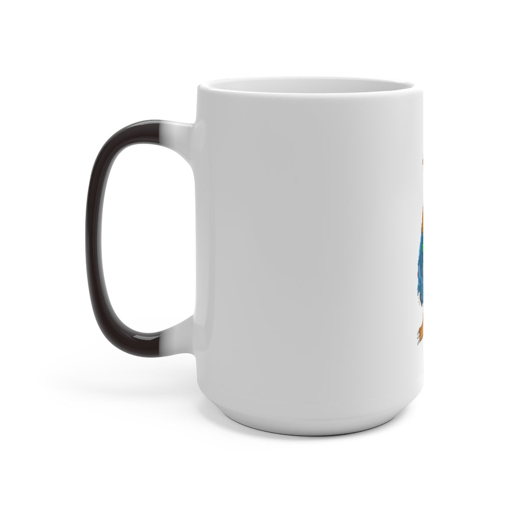 Empress Color Changing Mug showcasing vibrant colors when filled with hot liquid, featuring a C-handle and rounded corners.