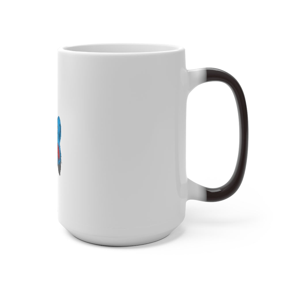 Empress Color Changing Mug showcasing its vibrant color transformation with a C-handle design, available in 11oz and 15oz sizes.