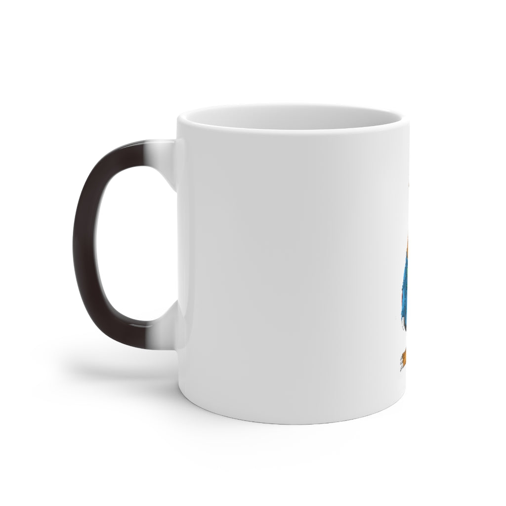 Empress Color Changing Mug showcasing its vibrant color transformation with a C-handle design, available in 11oz and 15oz sizes.