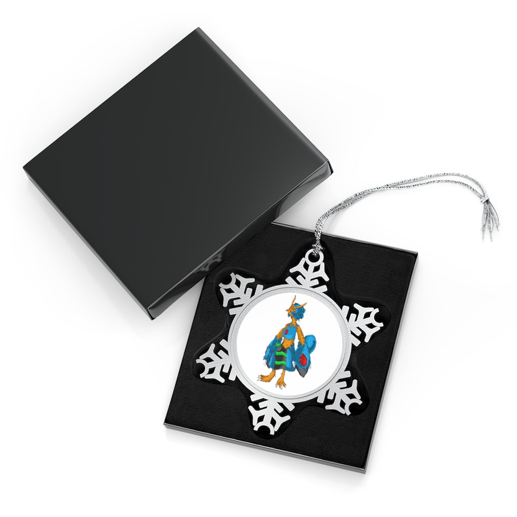 Empress Pewter Snowflake Ornament with silver-toned hanging string, showcasing intricate snowflake design.