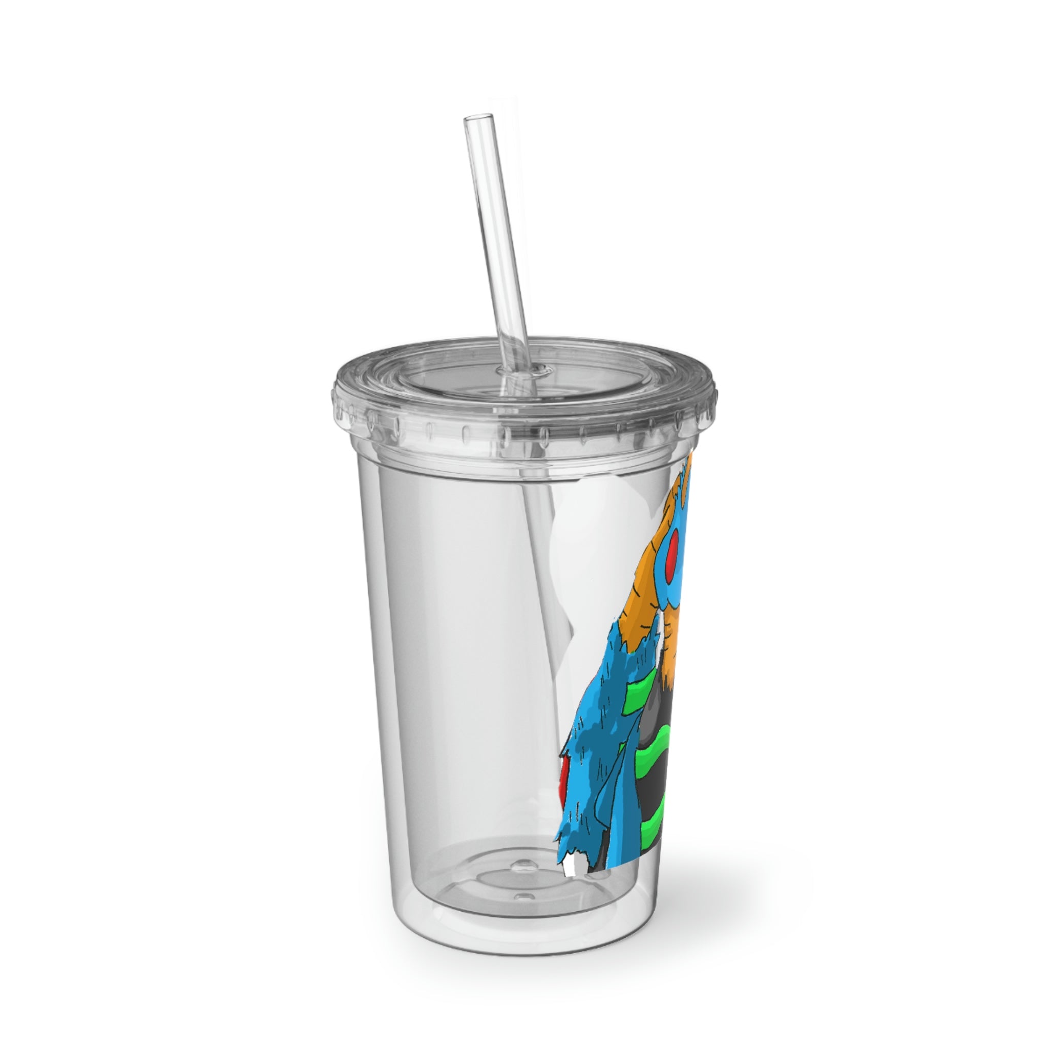 Empress Suave Acrylic Cup in stainless steel with a black plastic cap and straw, showcasing a customizable design.