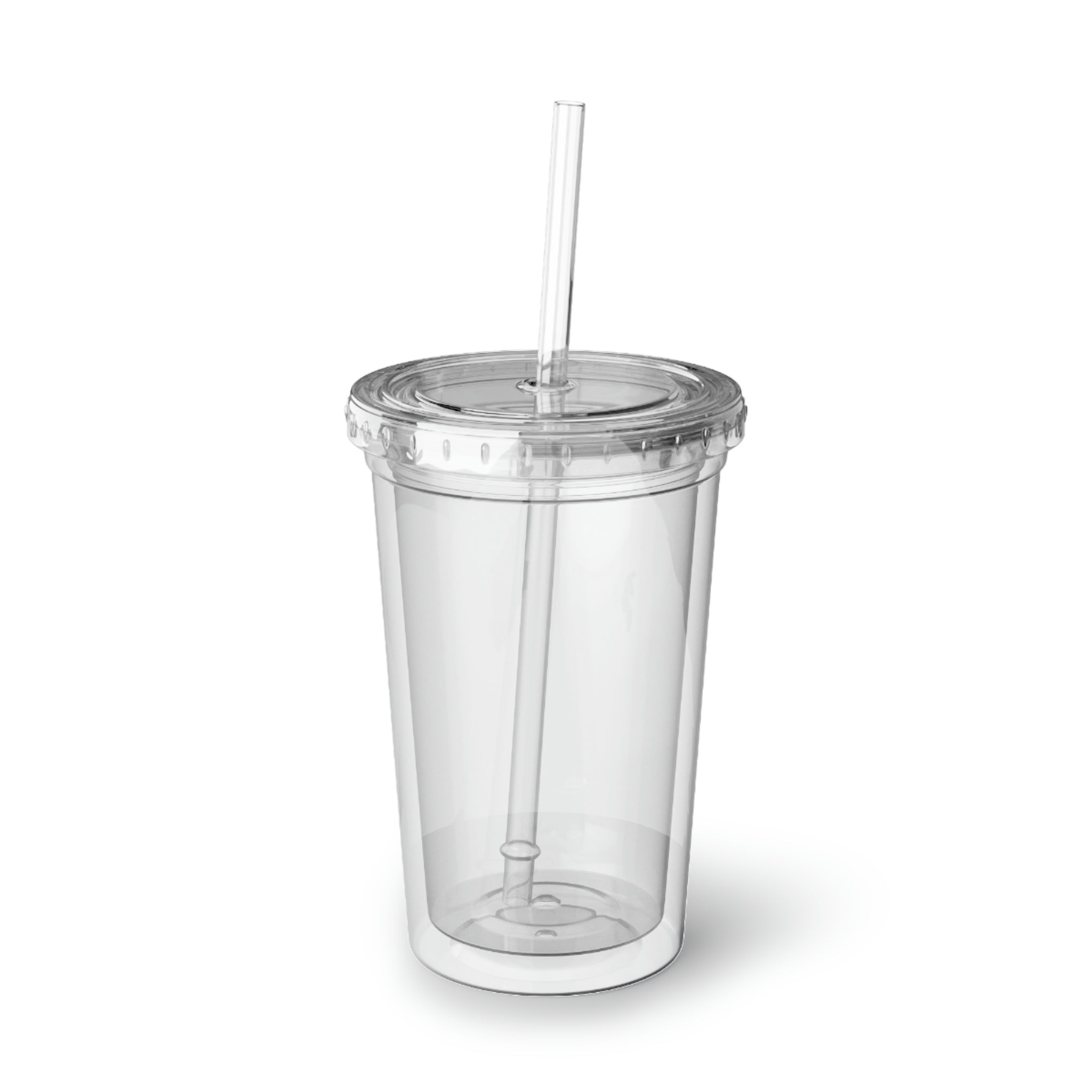 Empress Suave Acrylic Cup in stainless steel with a black plastic cap and straw, showcasing a customizable design.