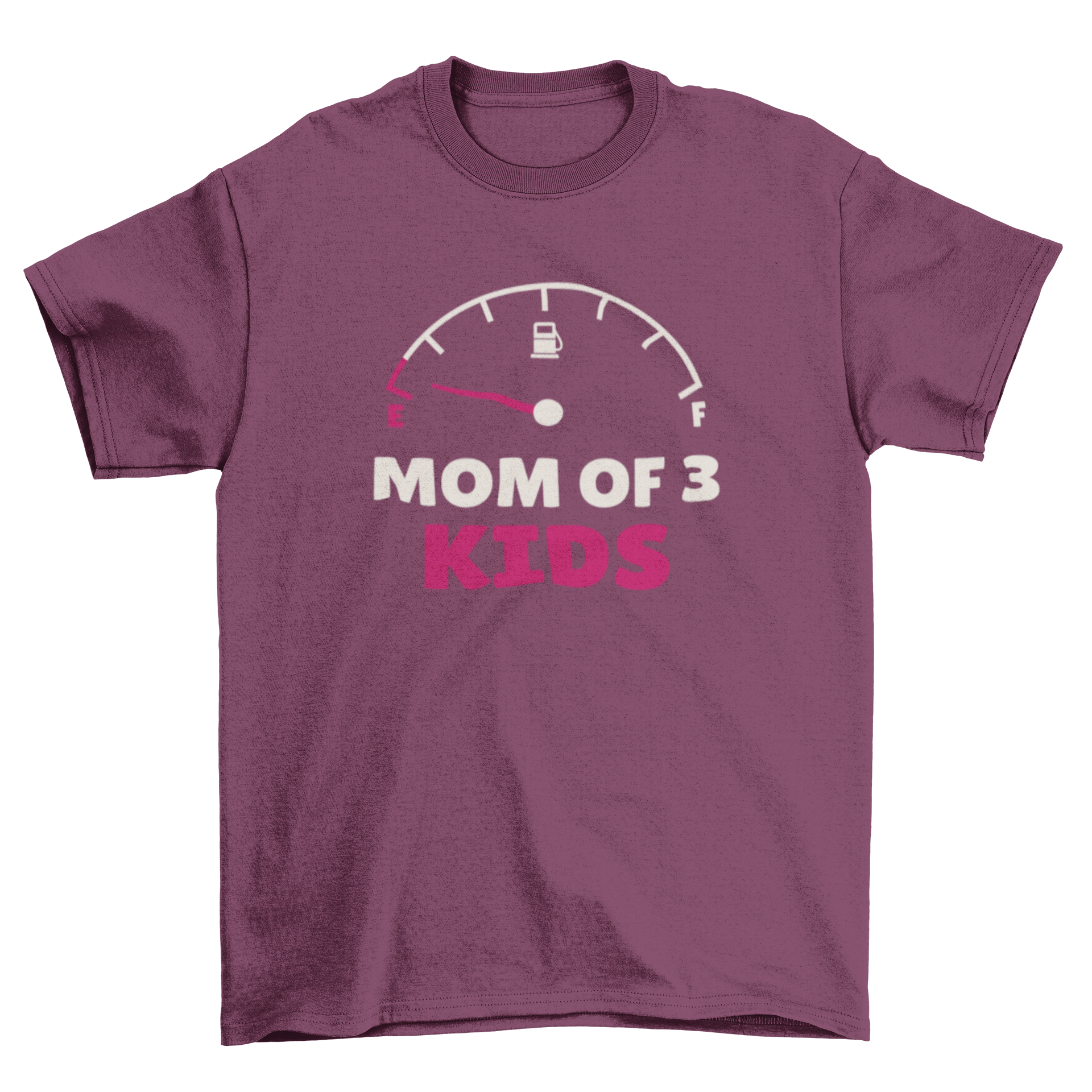 Empty Mom Youth t-shirt featuring a fuel gauge design and the quote 'Mom of 3 kids'.