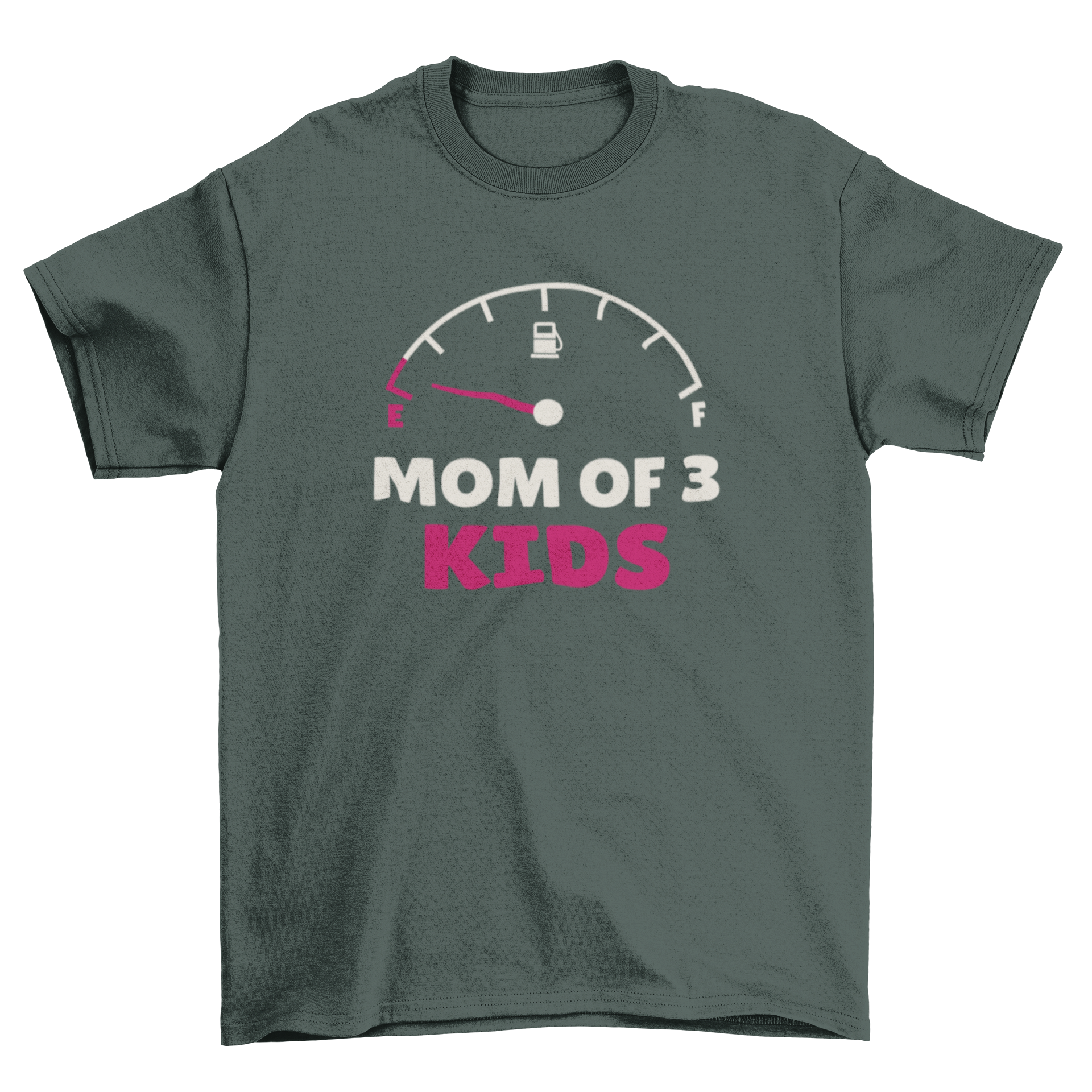 Empty Mom Youth t-shirt featuring a fuel gauge design and the quote 'Mom of 3 kids'.