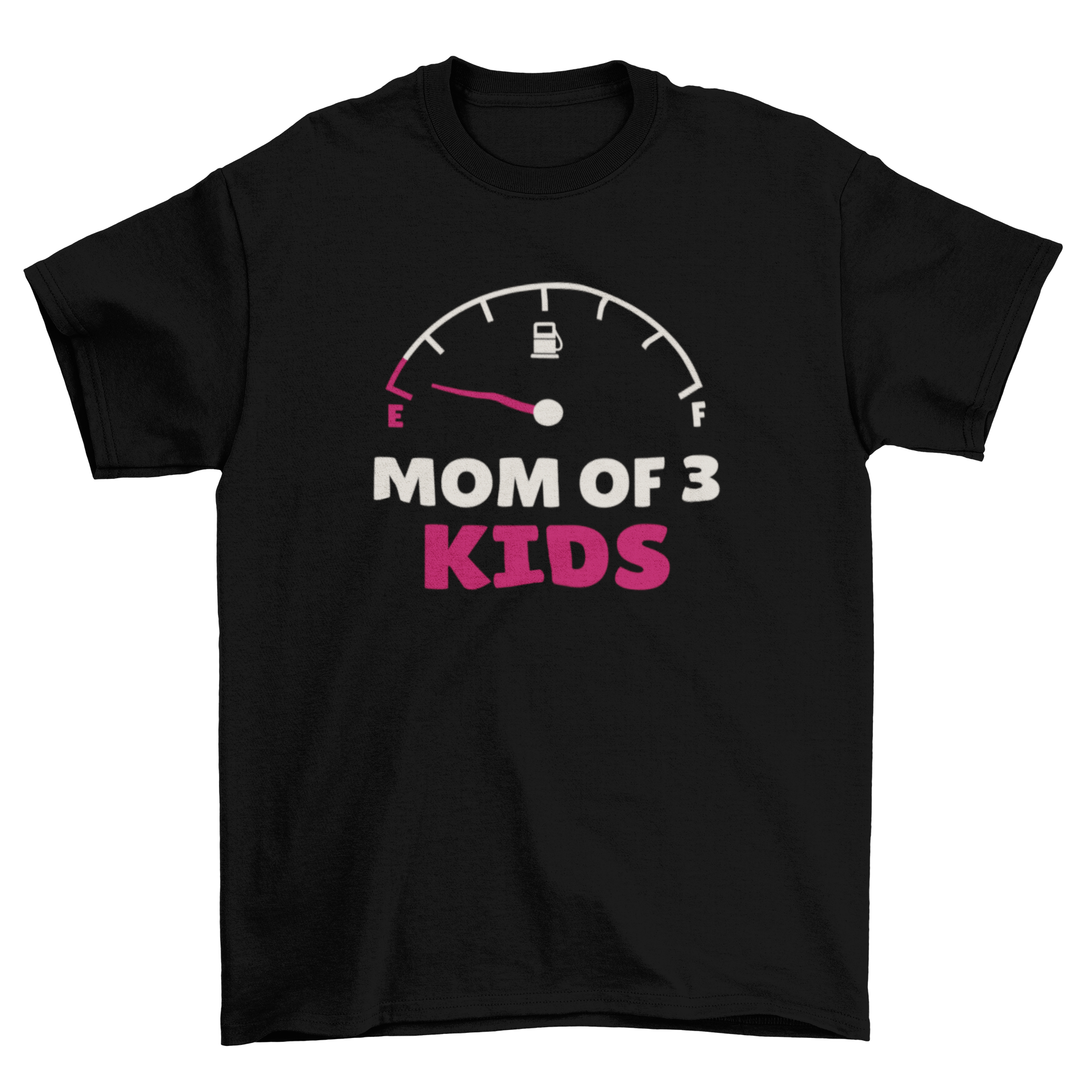 Empty Mom Youth t-shirt featuring a fuel gauge design and the quote 'Mom of 3 kids'.